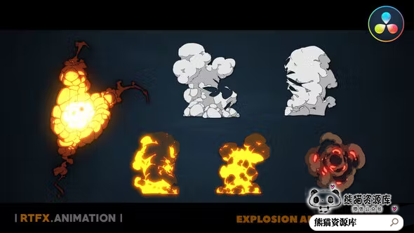 达芬奇模板-6个卡通动漫风格爆炸烟雾火焰特效2D FX 动画元素【第1080期】