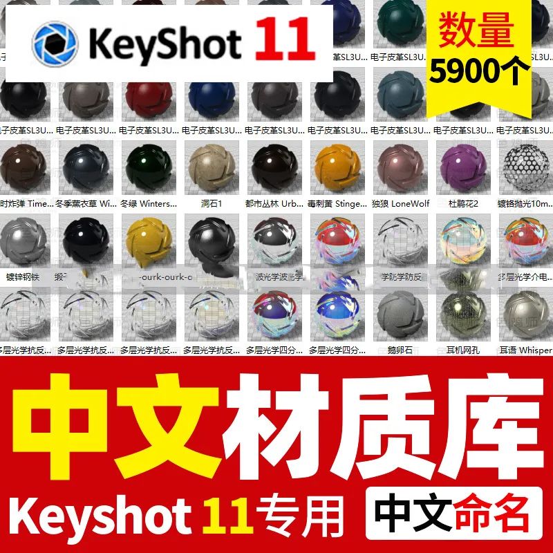5900款keyshot11中文珍珠海绵布料绒毛宝石纸张安装包环境陶瓷KS材质库【1273期】