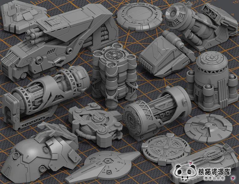 320款科幻硬表面军事机械武器部件工具零件3DMAX犀牛模型OBJ/FBX【1374期】