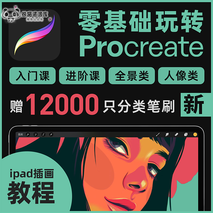 Procreate教程ipad插画笔刷零基础人像动物街风景建筑手绘课程书【1069期】