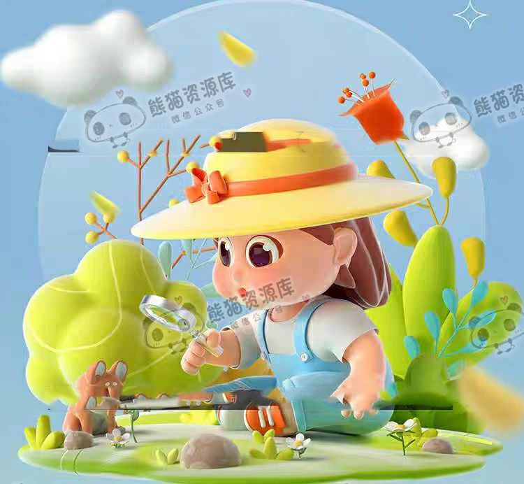 c4d模型卡通女孩小娃娃角色obj建模小狐狸植物花朵oc渲染场景素材【1611期】